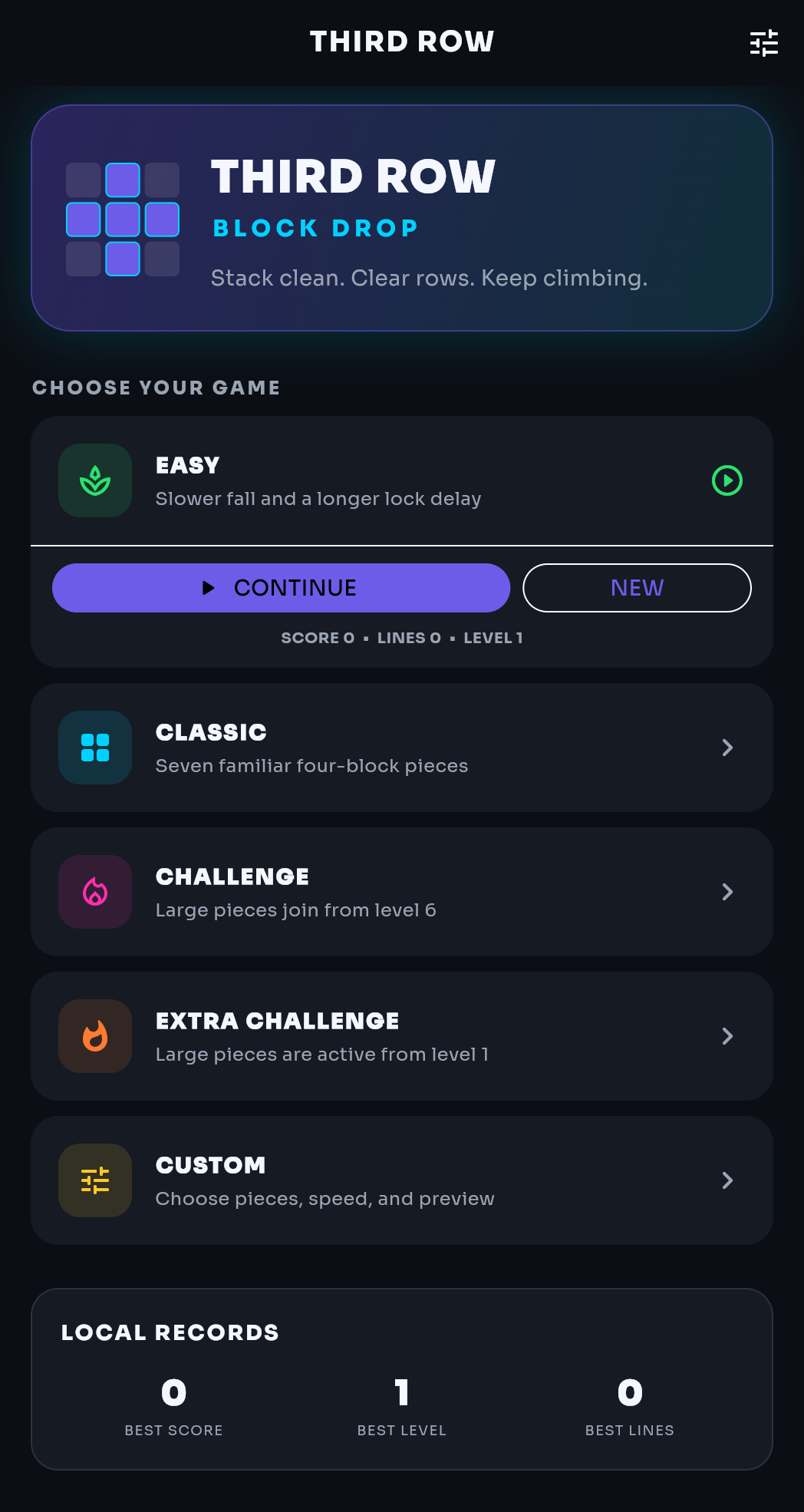 Third Row mode selection and local records